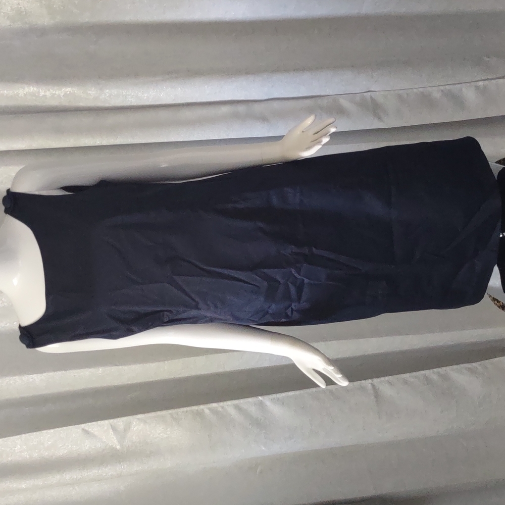 Brooks Brothers navy blue sheath tank top dress lined 12 Zip Back Ornate Buttons